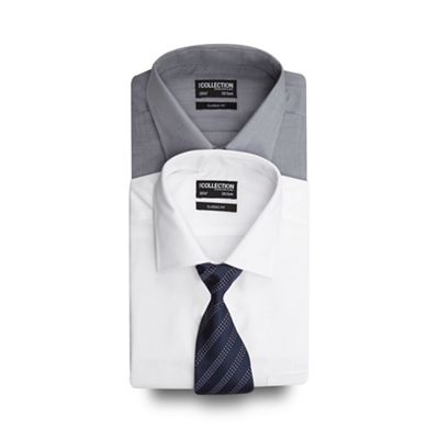 The Collection Big and tall set of two white and grey regular fit shirts with a blue tie